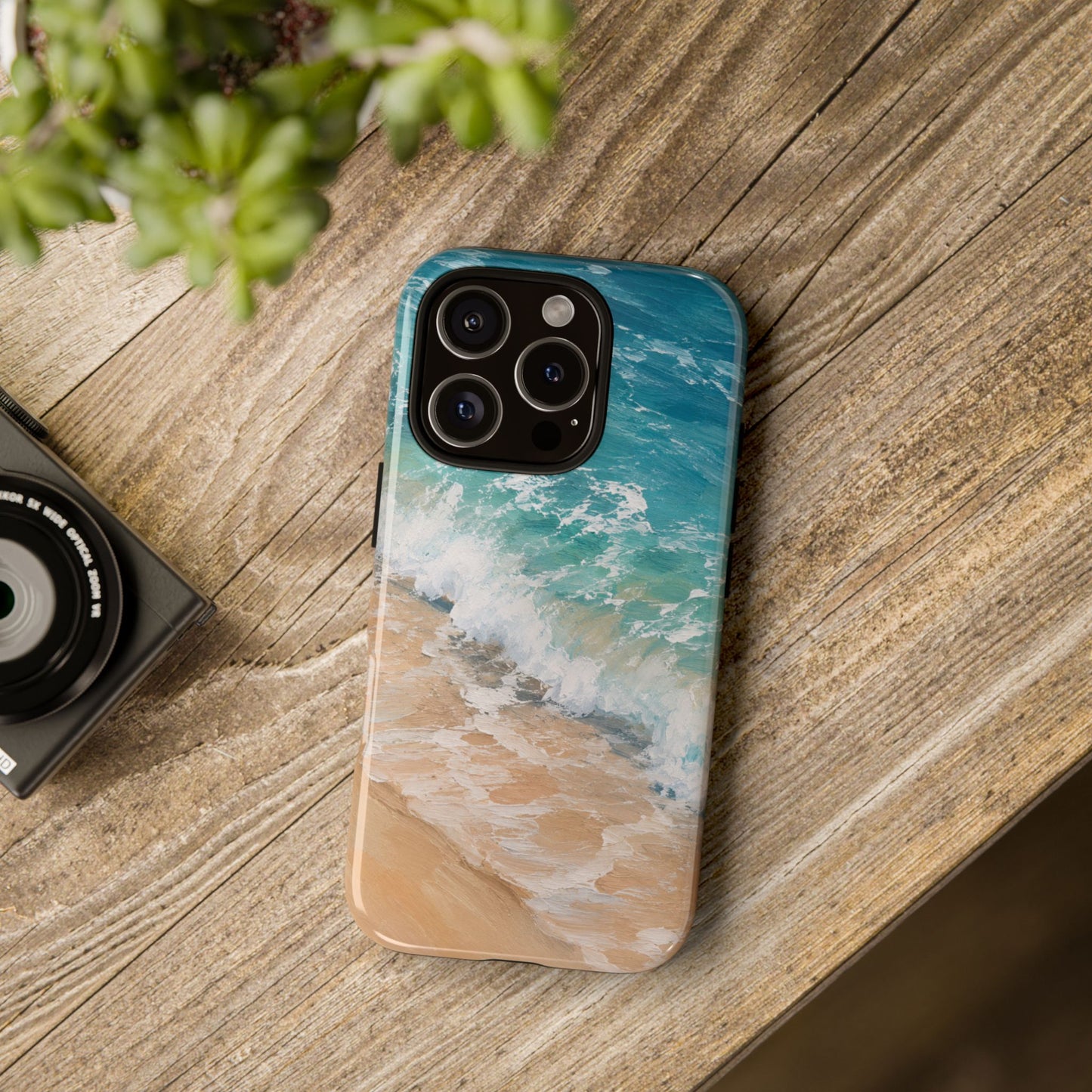 Golden Tide Serenity Phone Case | Ocean Wave & Sandy Beach Design with Gold Accents