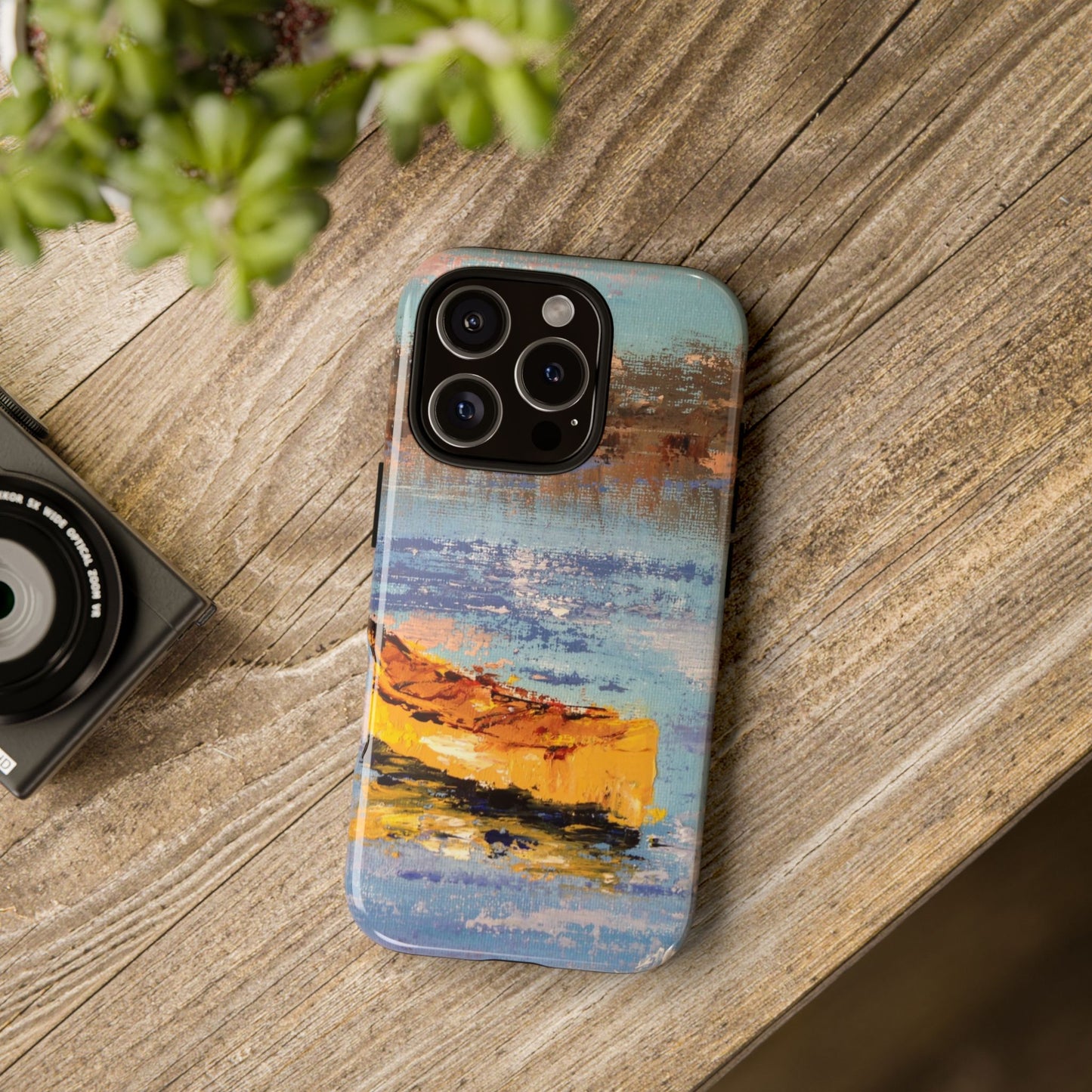 Golden Boat on Water Phone Case – Impressionist Coastal Painting by Alina Madan Art