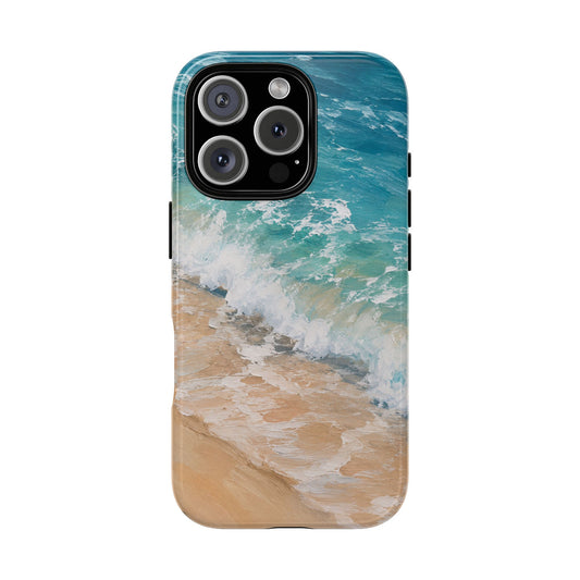 Golden Tide Serenity Phone Case | Ocean Wave & Sandy Beach Design with Gold Accents