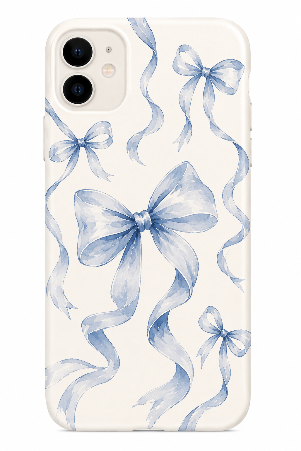 Blue Coquette Bow Phone Case | Watercolor Ribbon Aesthetic Case