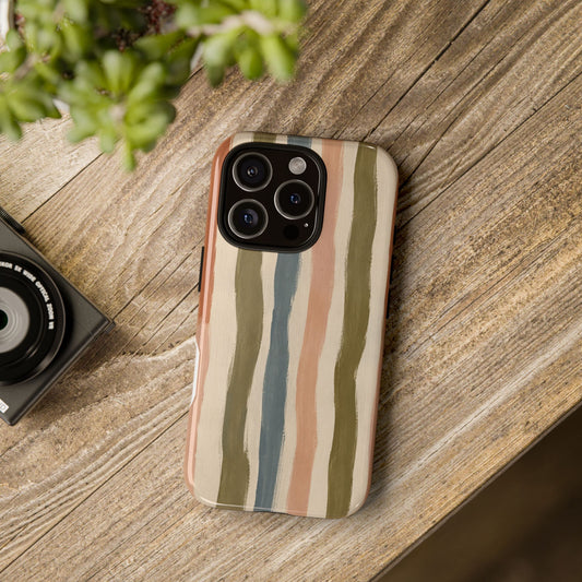 Boho Painterly Stripe Phone Case | Earth Tone Abstract Stripe, Modern Neutral Artistic Cover