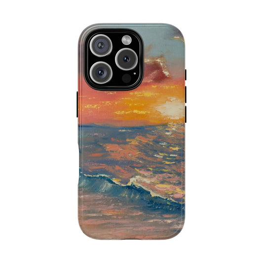 Golden Hour Ocean Wave Phone Case – Original Sunset Seascape Painting by Alina Madan Art