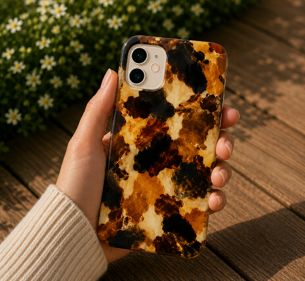Luxury Amber Tortoise Phone Case | Abstract Resin Art , Caramel Brown Designer Aesthetic