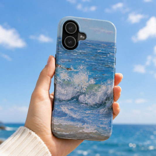 Ocean Wave Painting Tough Phone Case | Seascape Beach Art, Blue Waves