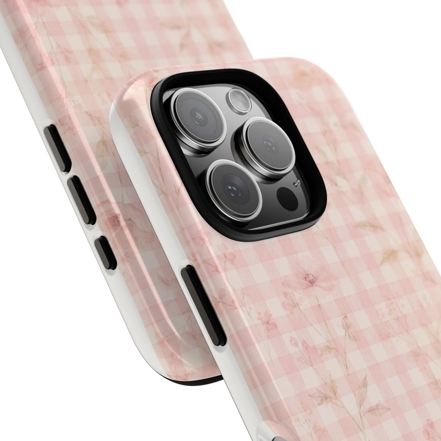 Pink Floral Gingham Phone Case | Soft Coquette Aesthetic , Feminine Pastel Luxury Design