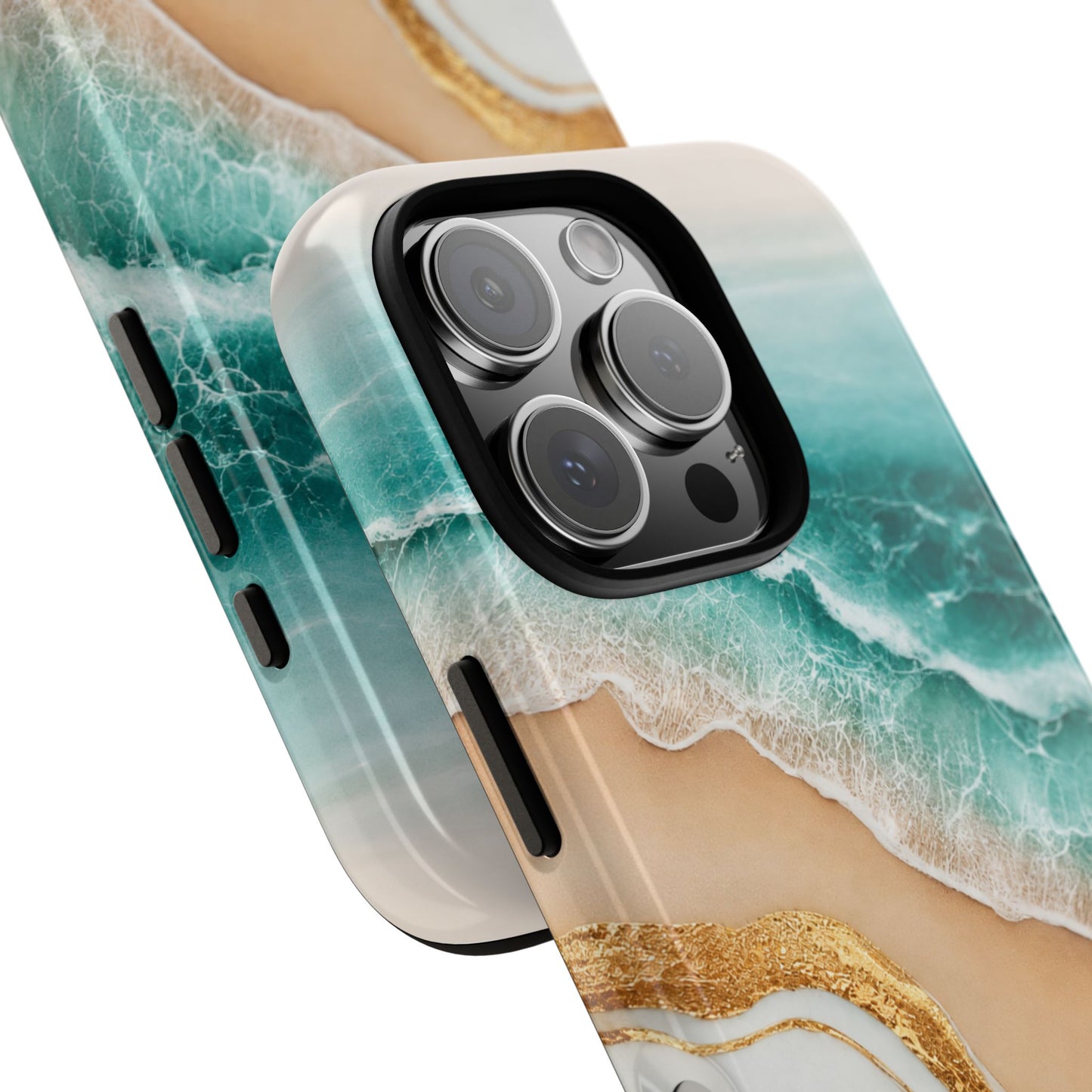 Golden Tide Serenity Phone Case  | Ocean Wave & Sandy Beach Design with Gold Accents