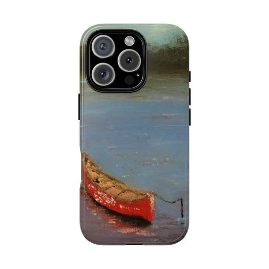 Red Canoe on Calm Water Phone Case – Original Impressionist Lake Painting by Alina Madan Art