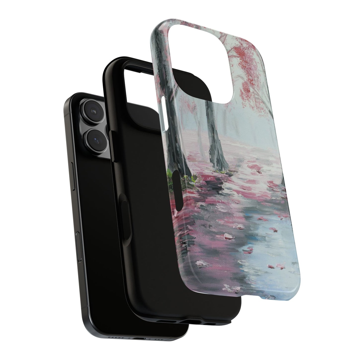 Misty Pink Forest Reflection Phone Case – Dreamy Impressionist Landscape by Alina Madan Art