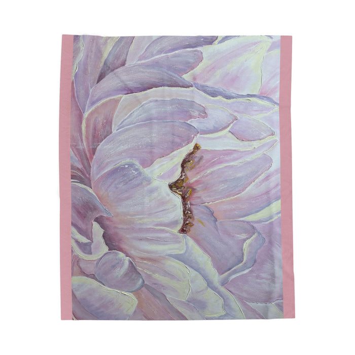 Pink Peony Illustration Blanket | Floral Velveteen Plush Throw