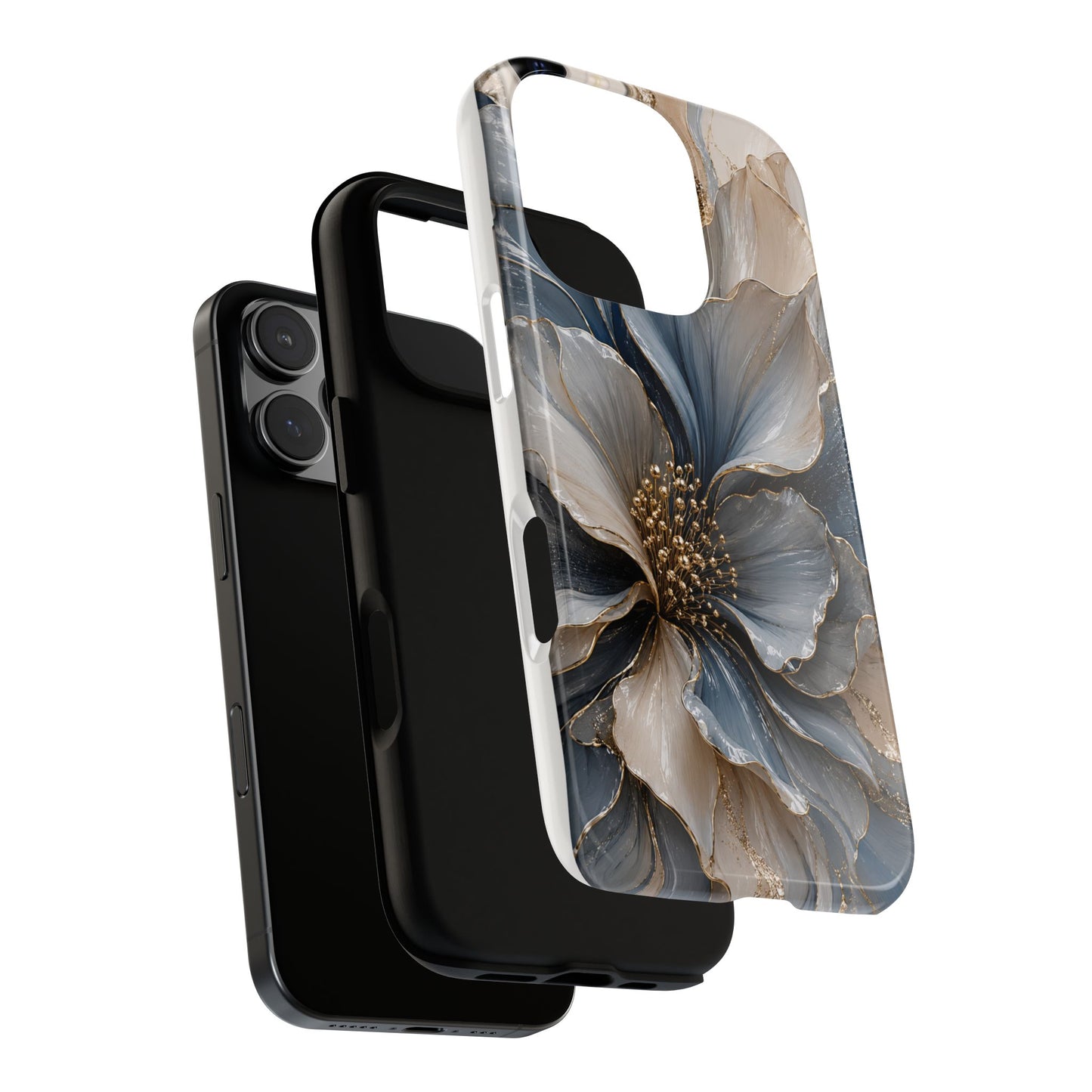 Luxury Blue Sculptural Floral Phone Case | Abstract Gold Petal iPhone Case