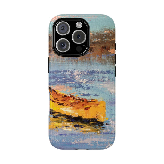 Golden Boat on Water Phone Case – Impressionist Coastal Painting by Alina Madan Art