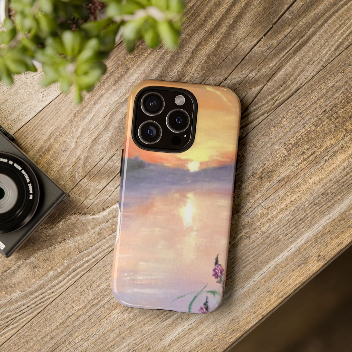 Golden Mist Lake Sunset Phone Case – Original Serene Landscape by Alina Madan Art