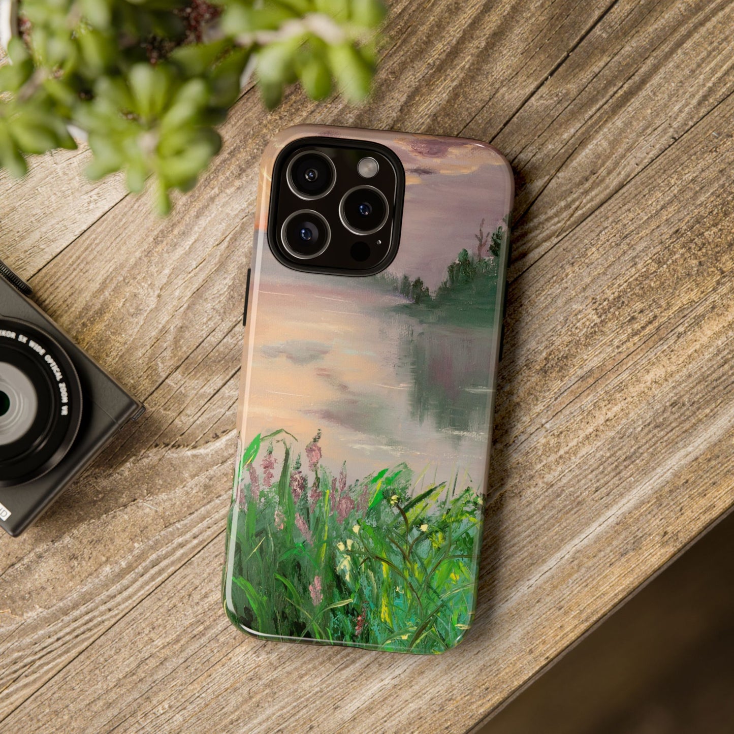 Misty Lakeside Meadow Phone Case – Original Painting by Alina Madan Art
