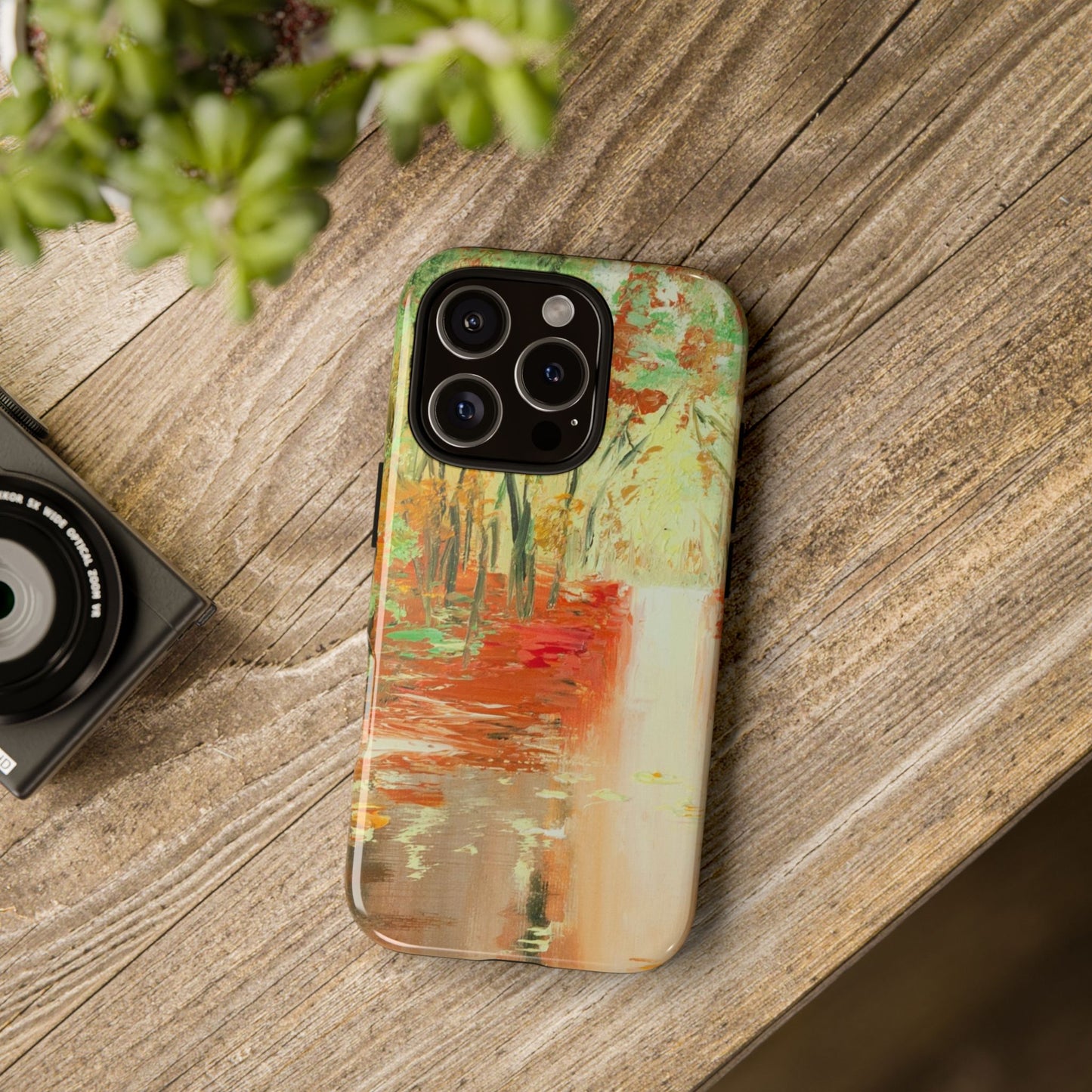 Golden Forest Reflection Phone Case – Impressionist Nature Painting by Alina Madan Art