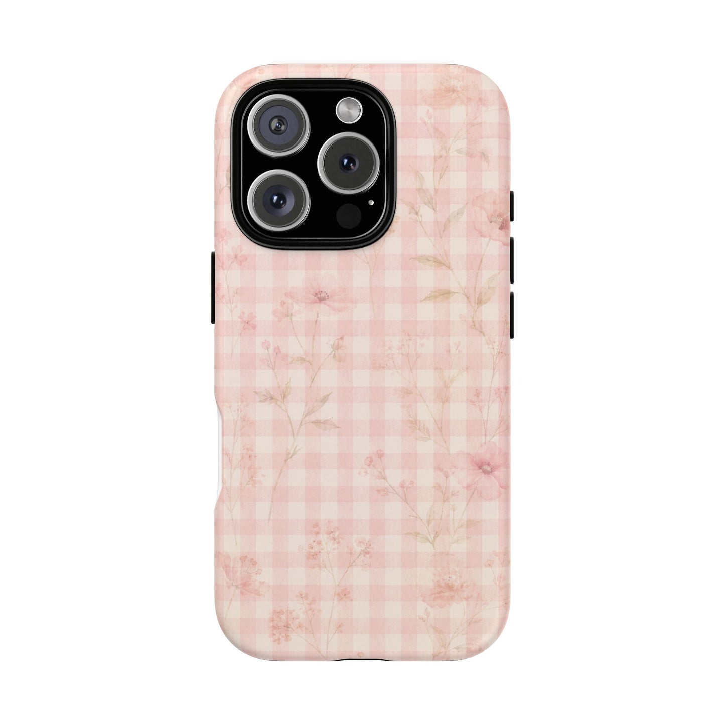 Pink Floral Gingham Phone Case | Soft Coquette Aesthetic , Feminine Pastel Luxury Design