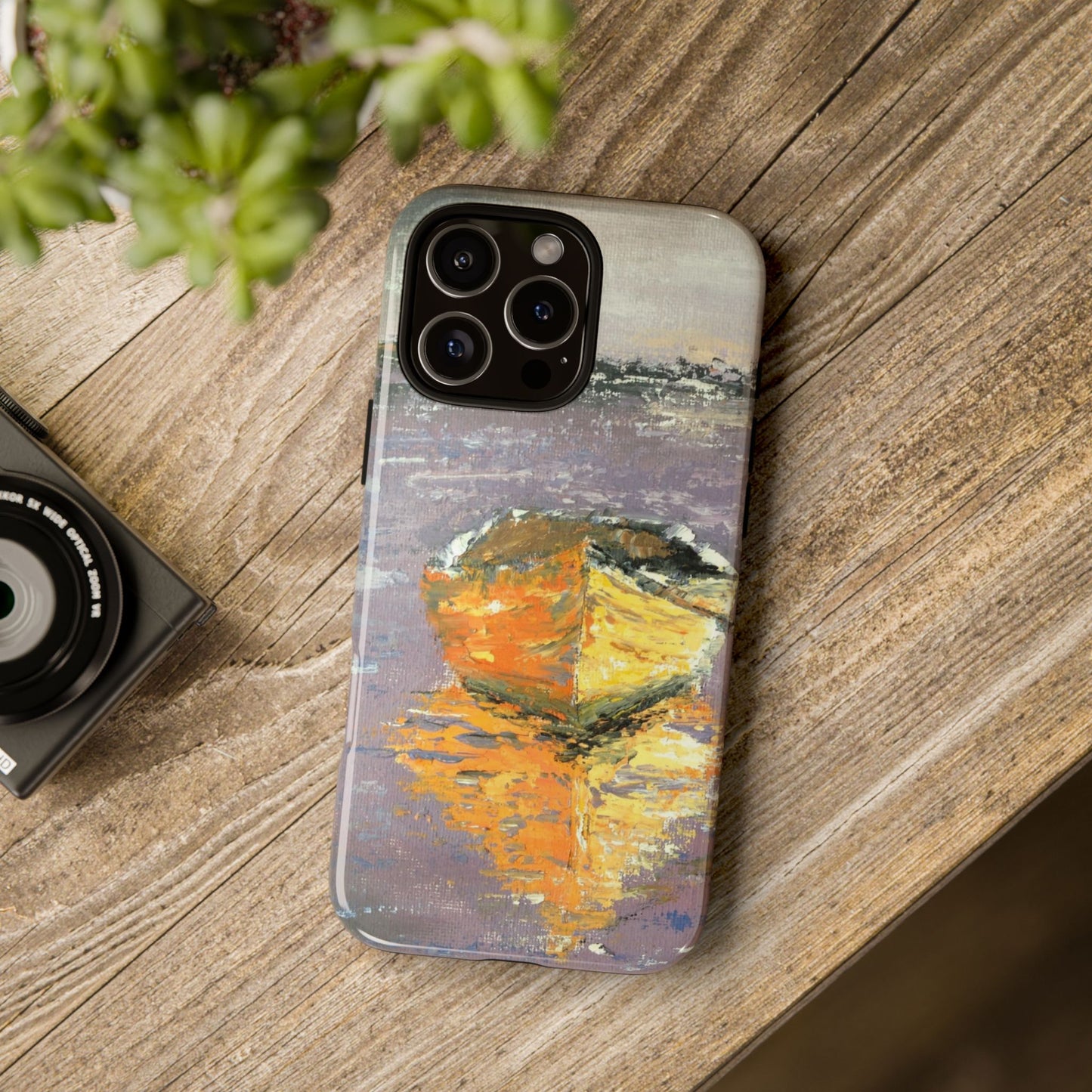 Golden Rowboat Reflection Phone Case – Original Painting by Alina Madan Art