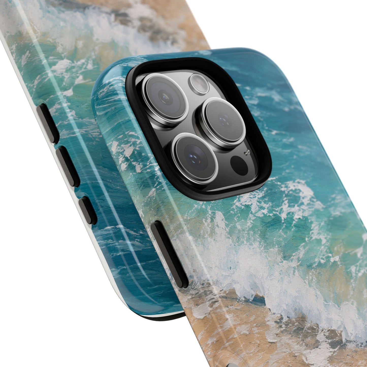 Golden Tide Serenity Phone Case  | Ocean Wave & Sandy Beach Design with Gold Accents