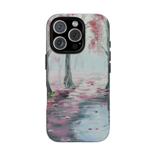 Misty Pink Forest Reflection Phone Case – Dreamy Impressionist Landscape by Alina Madan Art