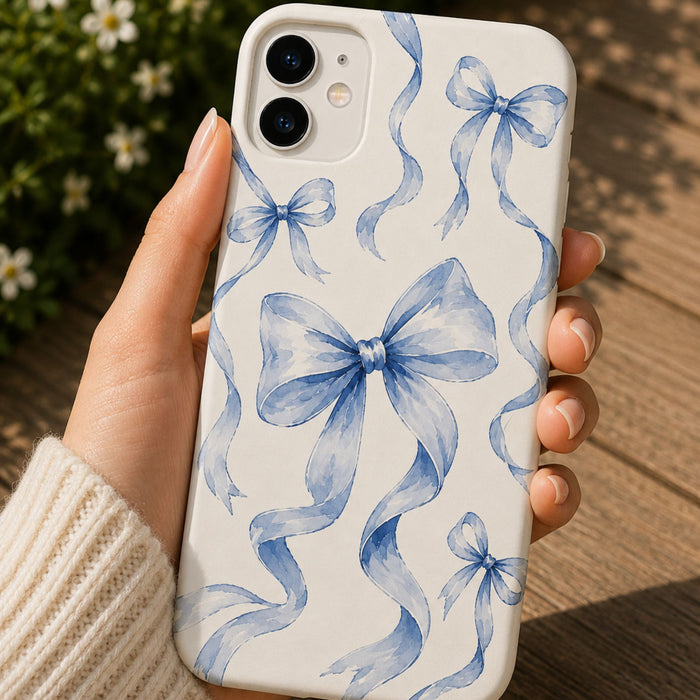 Blue Coquette Bow Phone Case | Watercolor Ribbon Aesthetic Case