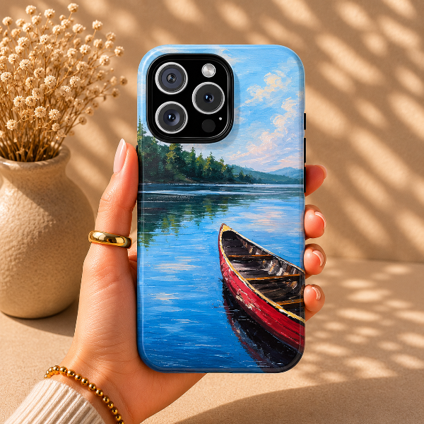 Silent Lake Canoe Phone Case – Original Painting by Alina Madan Art