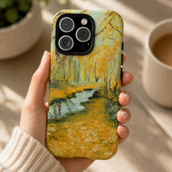 Golden Autumn Path Phone Case – Original Painting by Alina Madan Art