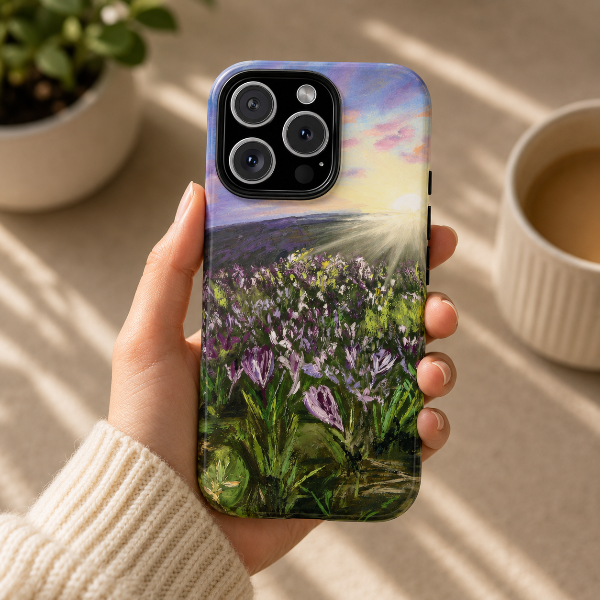 Lavender Meadow Sunrise Phone Case – Original Painting by Alina Madan Art