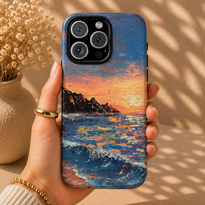 Coastal Sunset Waves Phone Case – Original Painting by Alina Madan Art