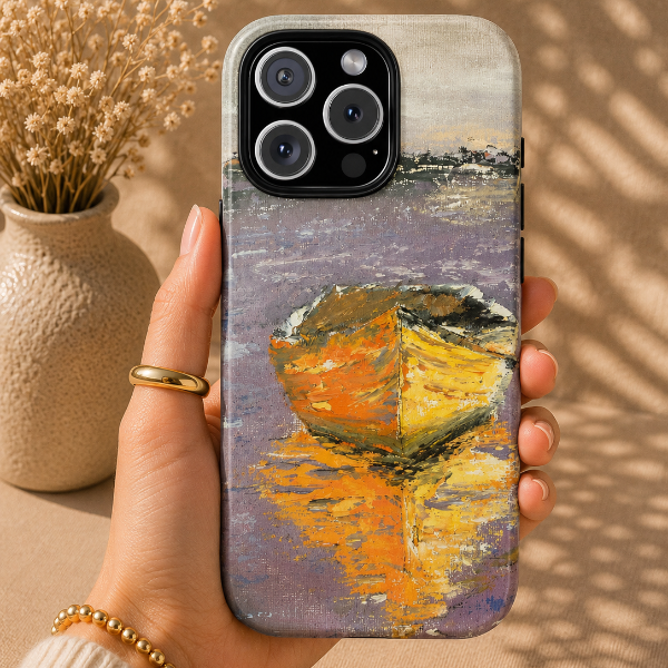 Golden Rowboat Reflection Phone Case – Original Painting by Alina Madan Art