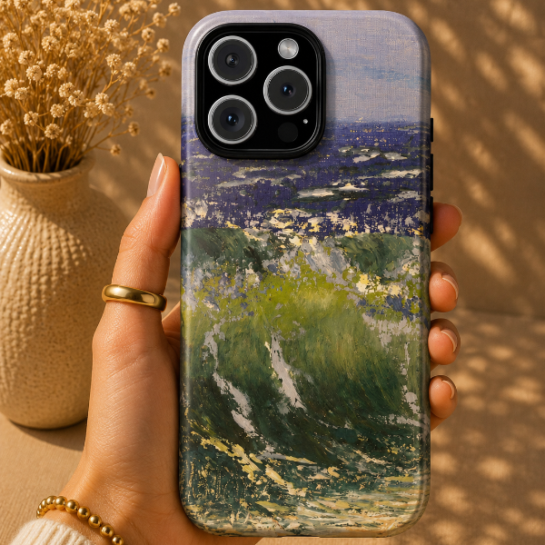 Soft Sage Ocean Waves Phone Case – Original Painting by Alina Madan Art