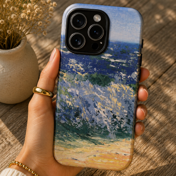 Soft Sage Ocean Waves2 Phone Case – Original Painting by Alina Madan Art