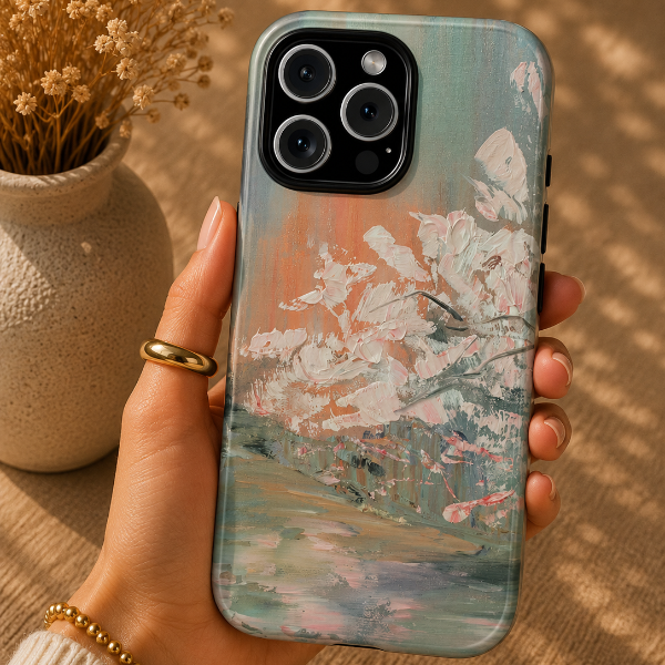 Blush Floral Landscape Phone Case – Soft Impressionist Original Art by Alina Madan Art