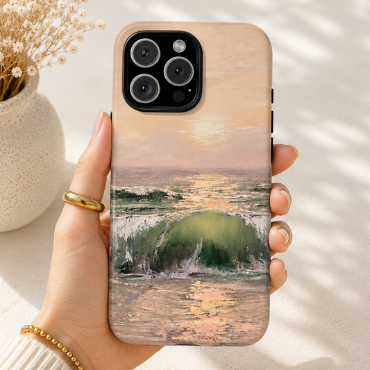 Golden Hour Ocean Wave Phone Case – Original Coastal Painting by Alina Madan Art