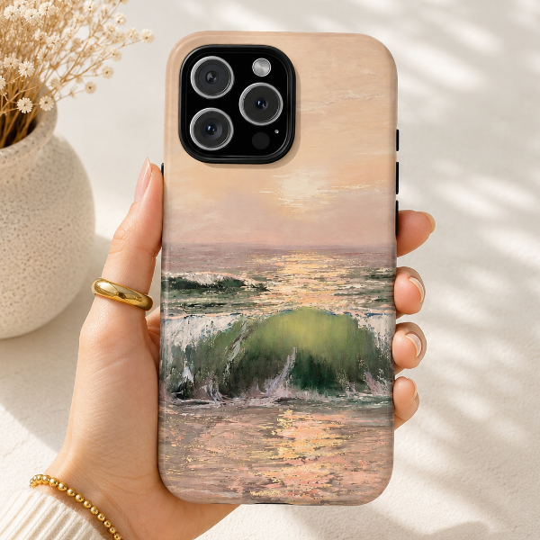 Golden Hour Ocean Wave Phone Case – Original Coastal Painting by Alina Madan Art