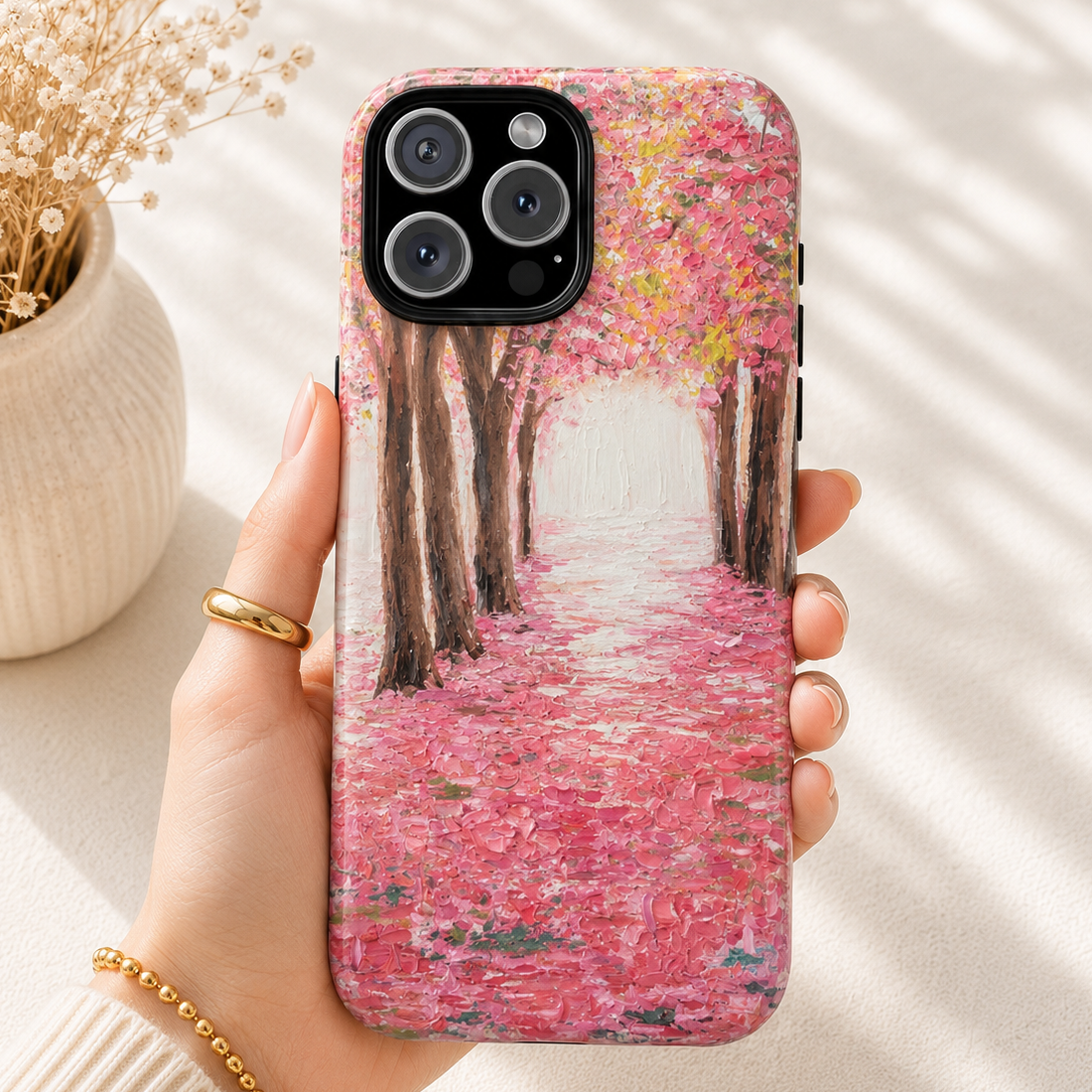 Pink Blossom Forest Phone Case – Dreamy Impressionist Nature Painting by Alina Madan Art