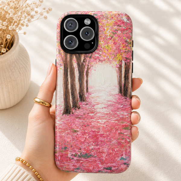 Pink Blossom Forest Phone Case – Dreamy Impressionist Nature Painting by Alina Madan Art