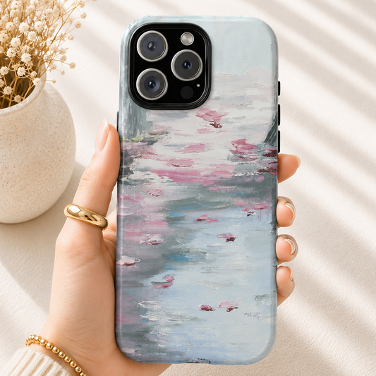 Pink Petal Reflection Phone Case – Soft Impressionist Water Landscape by Alina Madan Art