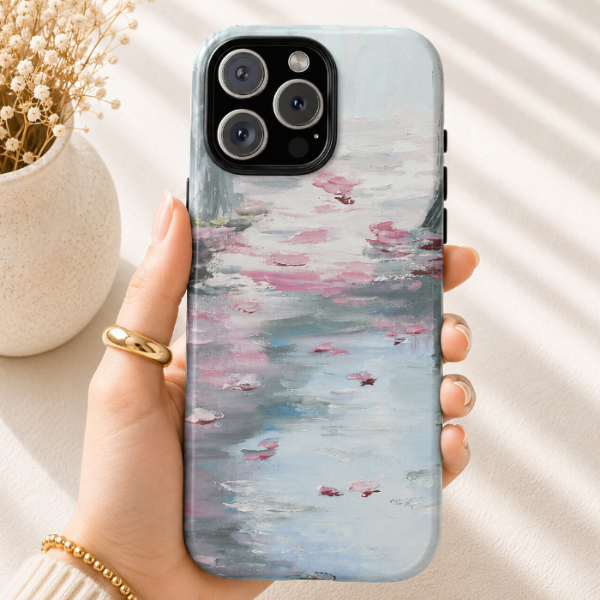 Pink Petal Reflection Phone Case – Soft Impressionist Water Landscape by Alina Madan Art