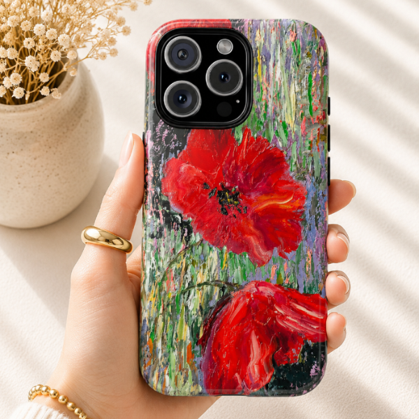 Red Poppy Garden Phone Case – Vibrant Floral Impressionist Painting by Alina Madan Art