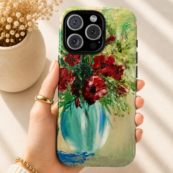 Red Floral Bouquet Phone Case – Expressive Original Flower Painting by Alina Madan Art