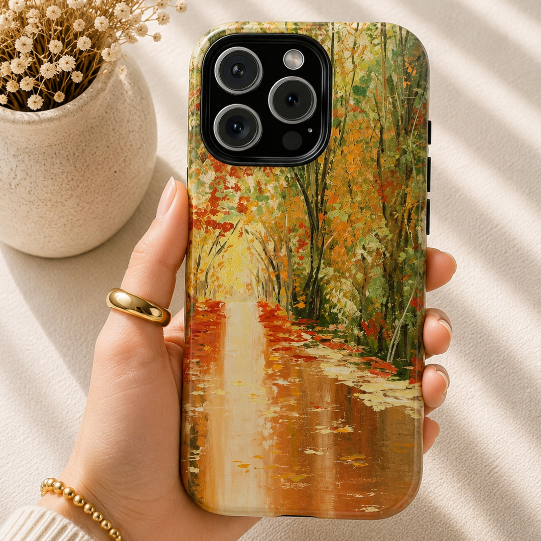 Autumn Forest Reflection Phone Case – Original Landscape Painting by Alina Madan Art