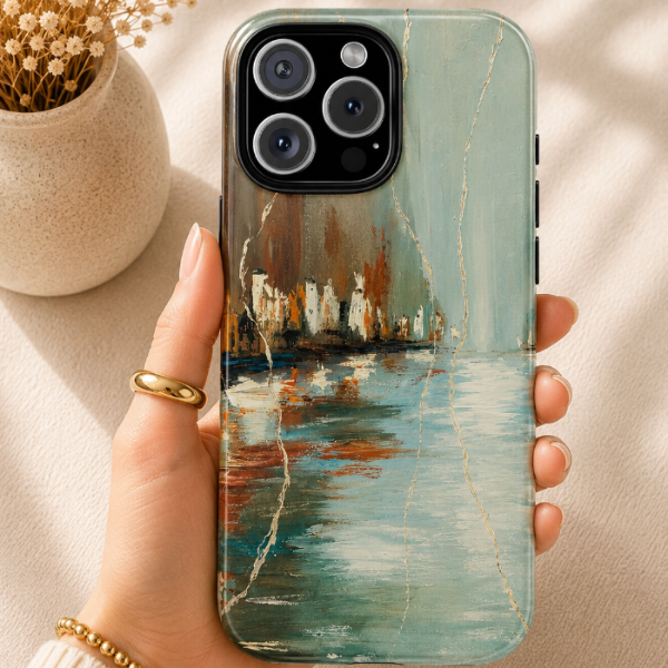 Rainy Cityscape Reflection Phone Case – Original Impressionist Painting by Alina Madan Art