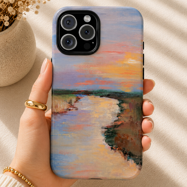 Pastel River Sunset Phone Case – Original Landscape Painting by Alina Madan Art