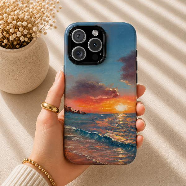 Ocean Sunset Glow Phone Case – Original Coastal Painting by Alina Madan Art