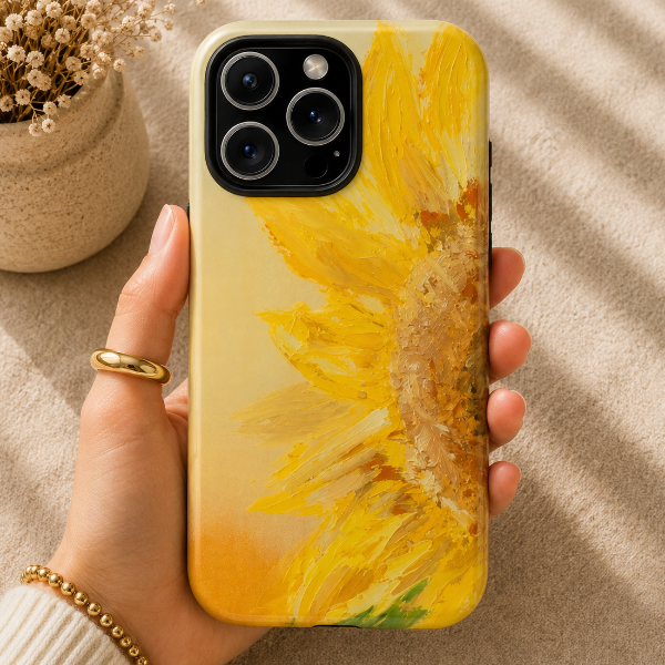 Golden Sunflower Bloom Phone Case – Original Floral Painting by Alina Madan Art