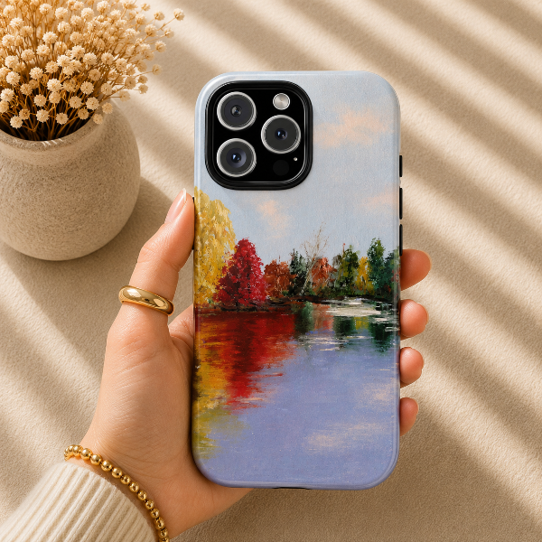 Autumn Lake Reflection Phone Case – Original Landscape Painting by Alina Madan Art