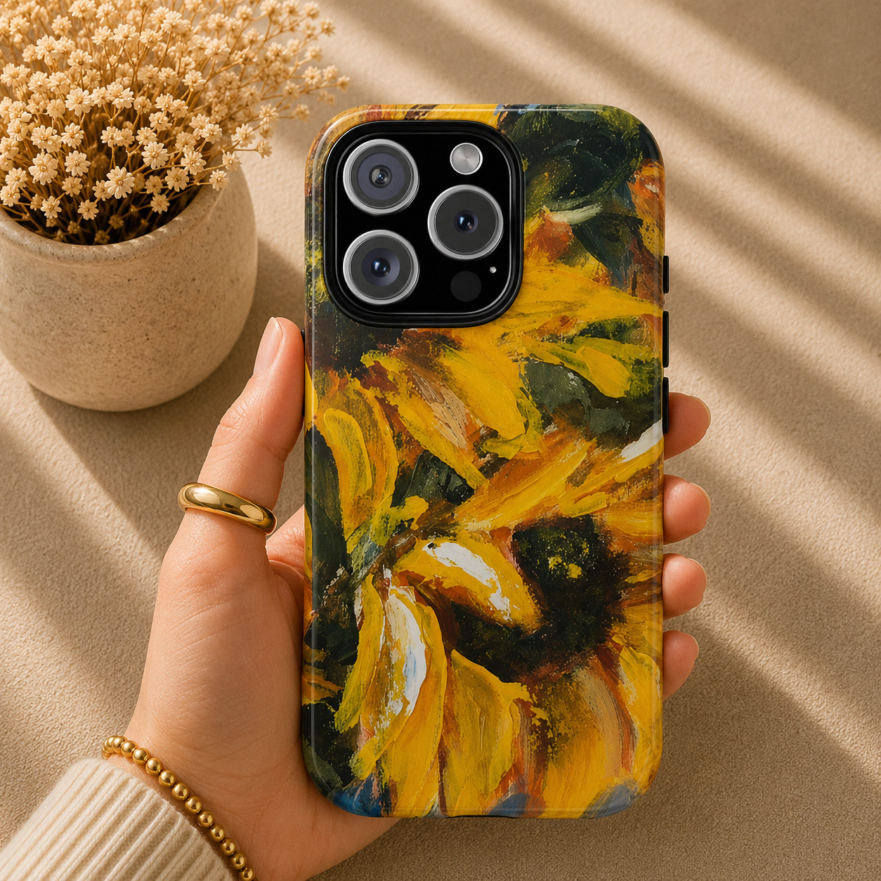 Golden Sunflowers Phone Case – Original Floral Art by Alina Madan