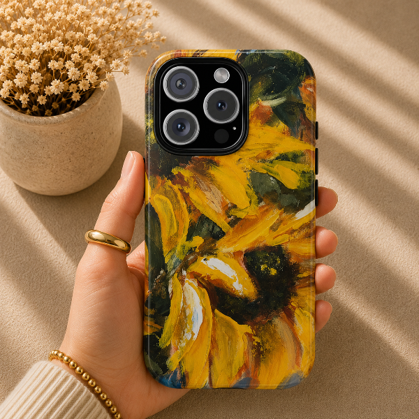 Golden Sunflowers Phone Case – Original Floral Art by Alina Madan