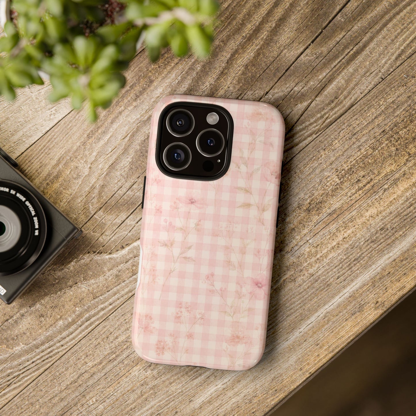 Pink Floral Gingham Phone Case | Soft Coquette Aesthetic , Feminine Pastel Luxury Design