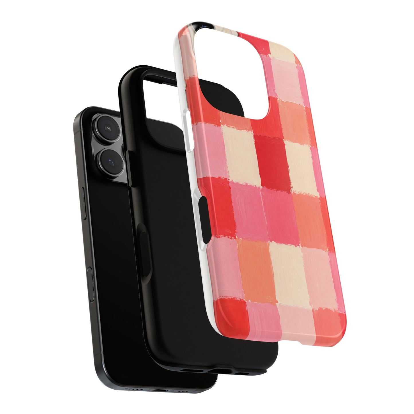Painterly Gingham Phone Case | Pink Coral Checkered  Decor
