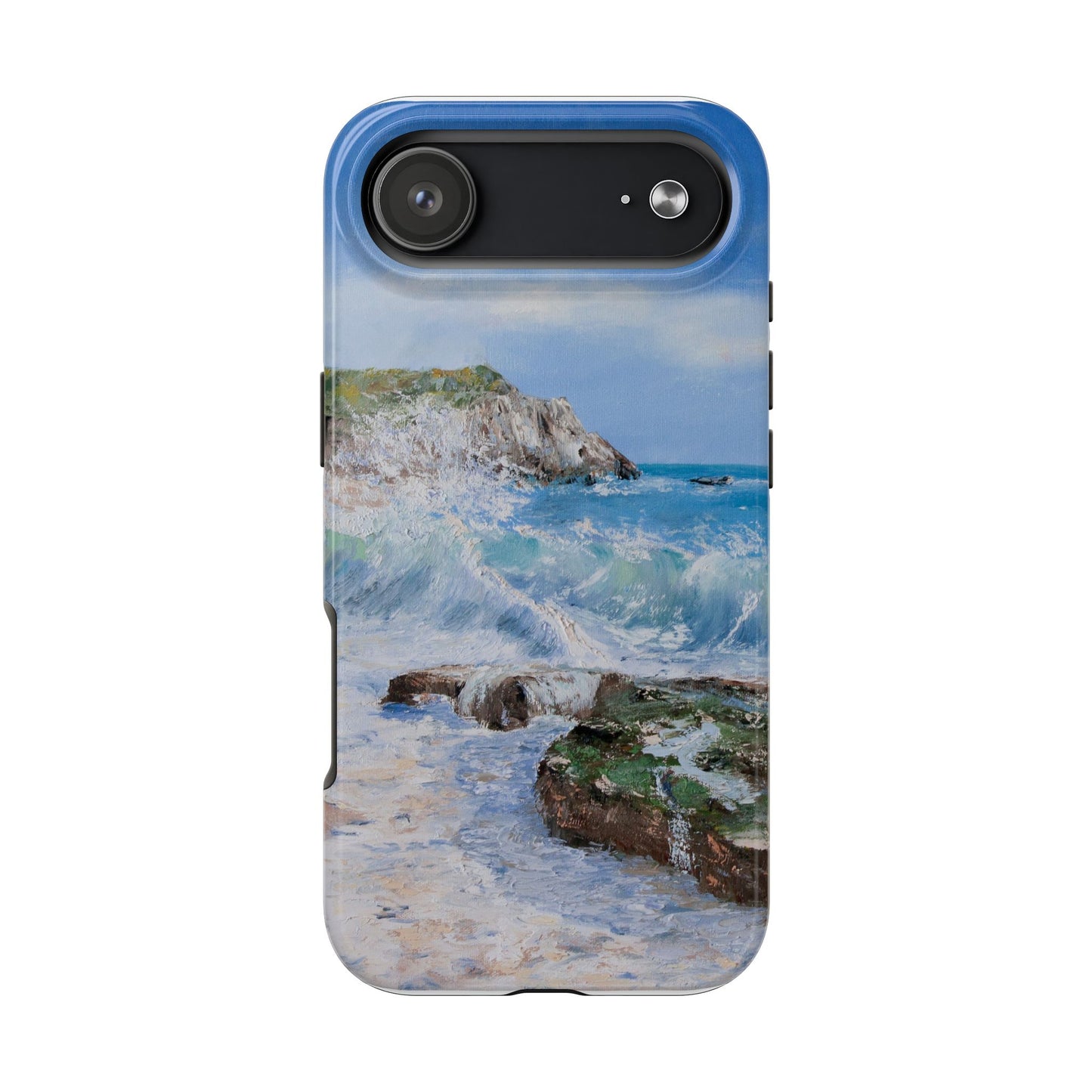 Coastal Wave Painting Phone Case | Ocean Beach Seascape, Rocky Shore